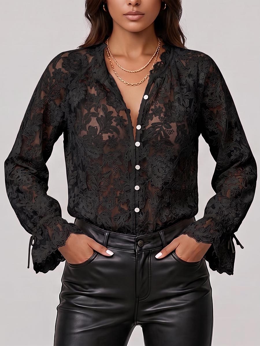 Women's Solid Color Round Neck Long Sleeve Casual Loose Embroidered Cardigan