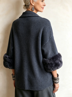 Cozy Ribbed Fur-trimmed Knitted Cardigan