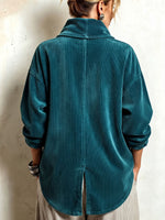 Chic Teal Corduroy Shawl Collar Asymmetric Cut Top