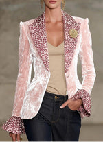 Stylish Leopard-print Color-block Velvet Blazer