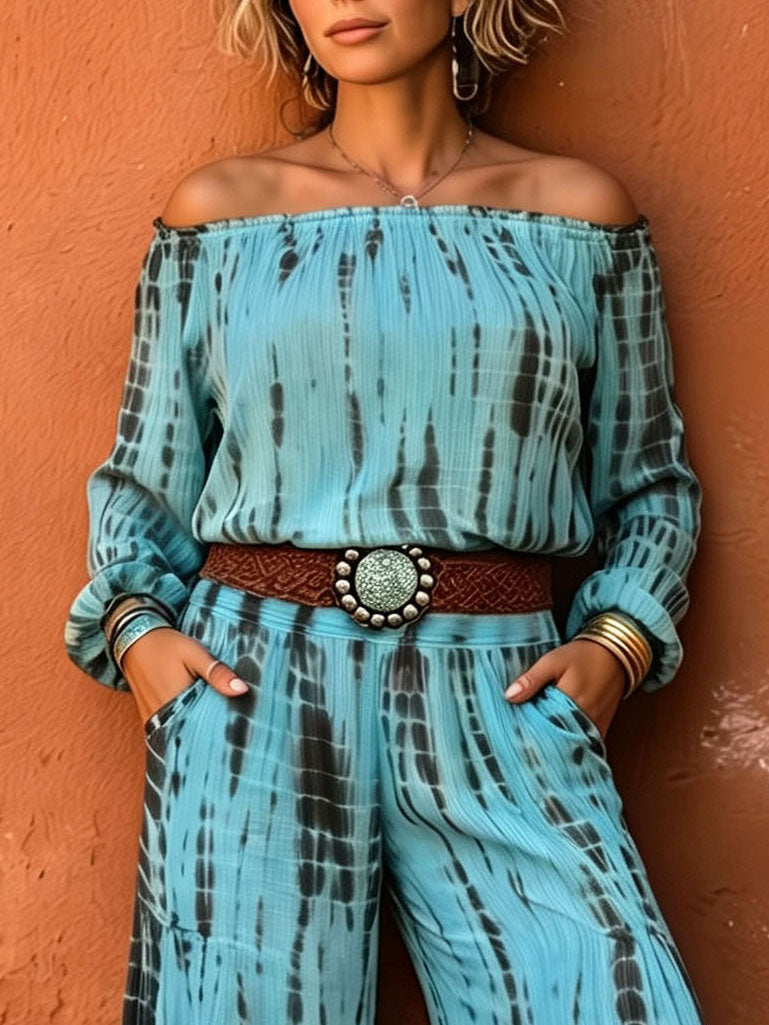 Bohemian Tie-dye Off-shoulder Shirt