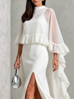 Elegant White Caped And Dress Two-piece Set