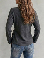 High-neck, Side-button, Belted-waist Knit Top