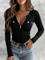 Stylish And Minimalist Half-zip Knit Top