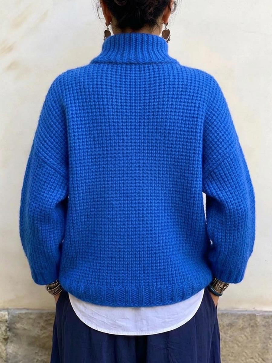 Women's Chunky Knit Turtleneck Sweater With Pockets