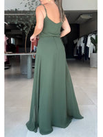 Elegant Green Chiffon Three-piece Set: Cape-style Top, Camisole, And Wide-leg Trousers