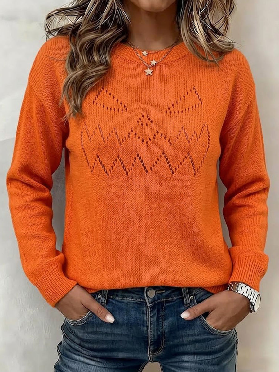 Halloween Solid-color Cutout Lantern-sleeve Pullover Sweater