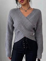 Solid-color Off-shoulder Knit Top With A Crossover V-neck