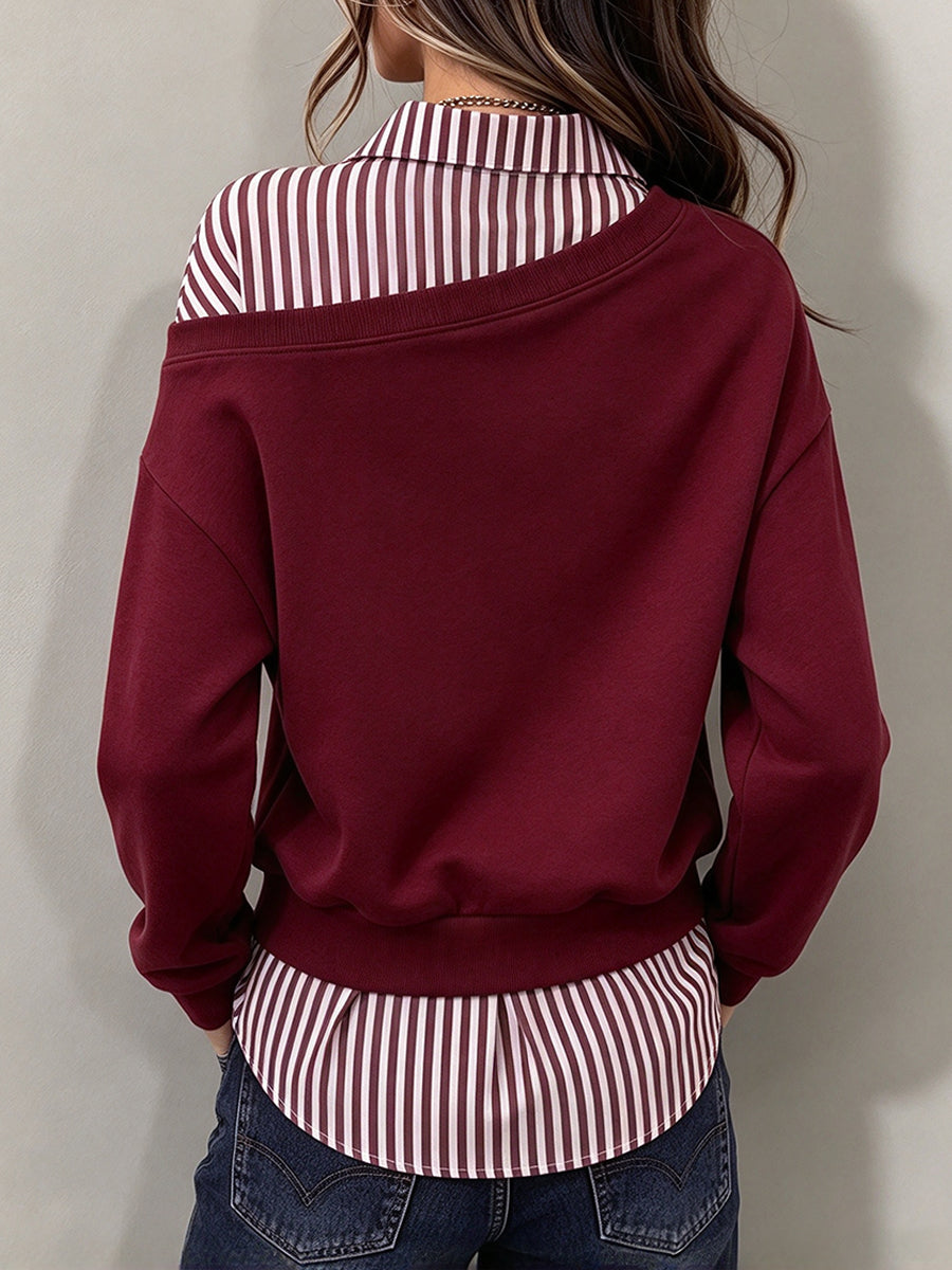 Casual Striped-panel Cotton Sweatshirt (faux-layered Style)