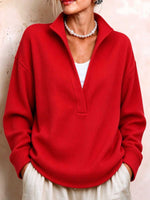 Women's Waffle Knit Split V-neck Pullover Sweater With Collar