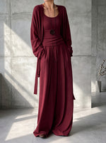 Comfortable Thin Knit Draped Three-Piece Lounge Set