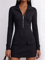 Women's Solid Color Collared Long Sleeve Casual Slim Fit Dress
