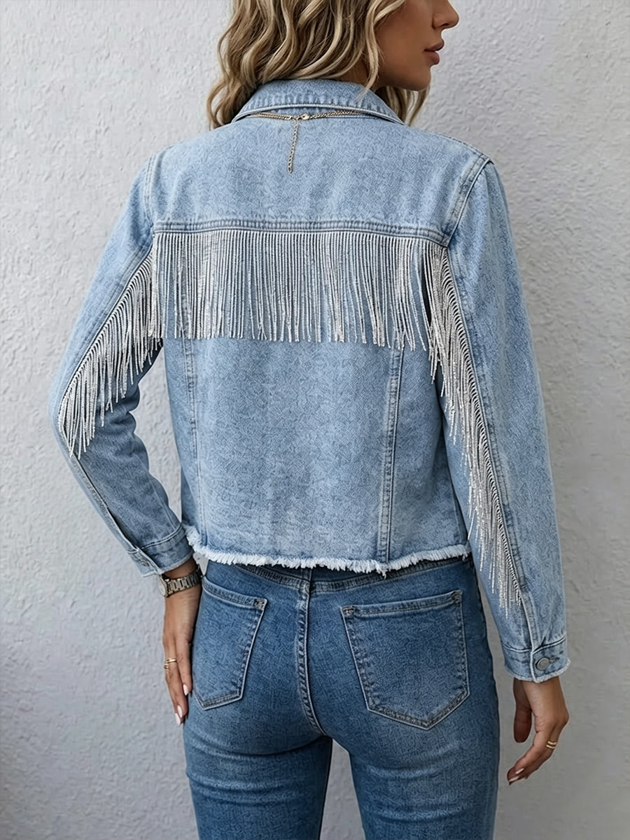 Casual Denim Jacket With Tassel Detail