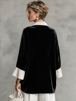 Chic Contrast Collar And Cuffs Velvet Blouse