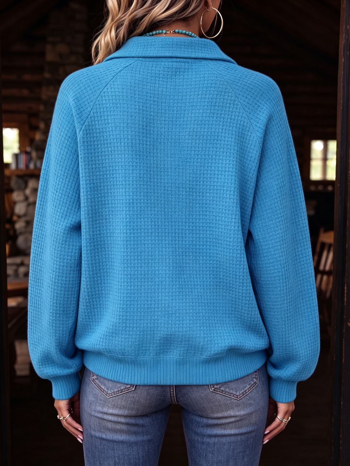 Cozy Casual Classic Polo Collar Waffle Knit Top