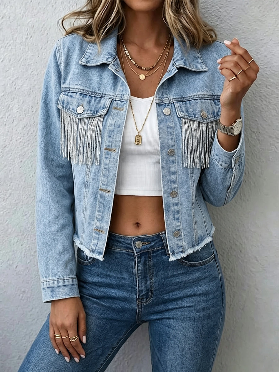 Casual Denim Jacket With Tassel Detail