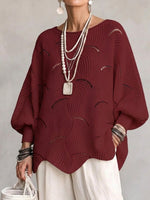 Hollow Wave Pattern Loose Lantern Sleeve Knit Top