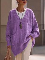 V‑neck Multi‑pocket Drop‑shoulder Oversized Knit Sweater