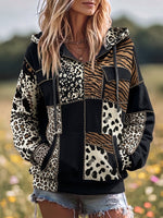 Chic Mixed Animal Print Hooded Sweatshirt