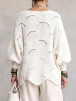 Hollow Wave Pattern Loose Lantern Sleeve Knit Top