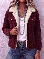 Burgundy Corduroy Jacket With Faux-shearling Lining