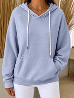 Women's Casual Ribbed Knit Pullover Hoodie With Kangaroo Pocket