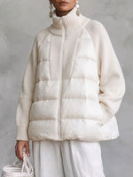 Padded Jacket With A Stand Collar And Knitted Panel Detailing