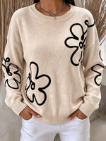 Vibrant Abstract Embroidery Floral Knit Pullover