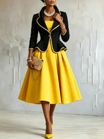 Elegant Gold Piping Blazer And Slip Dress Two-piece Set