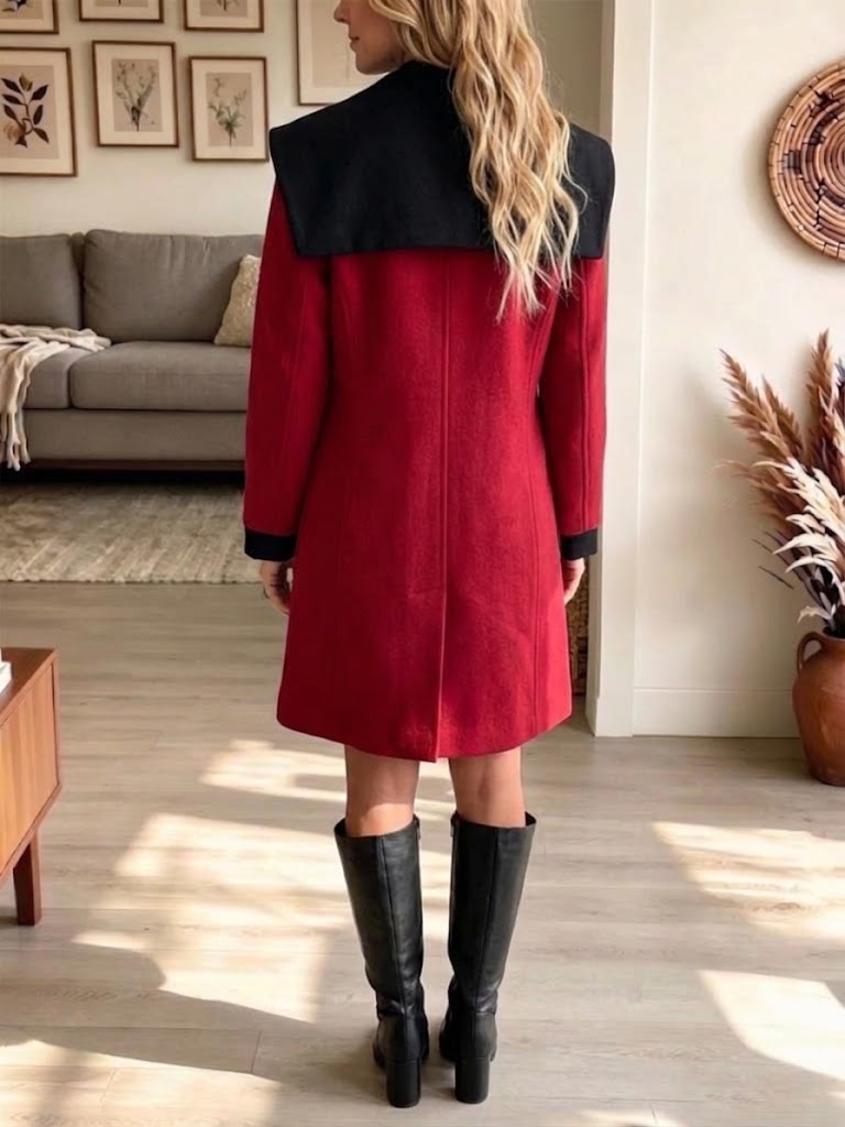 Color-block Wool Coat With Large Lapels