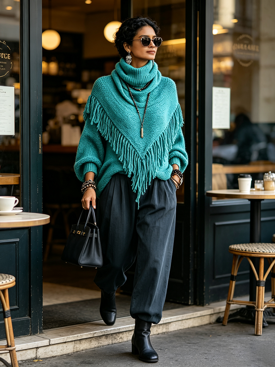 Bohemian Chic Elegant Fringe Turtleneck Sweater