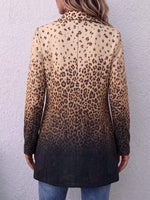 Women's Leopard Print Collared Long Sleeve Casual Loose Cotton Cardigan