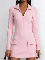 Women's Solid Color Collared Long Sleeve Casual Slim Fit Dress