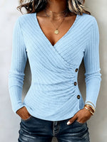 Cozy Ribbed Wrap Top With Chic Side Button