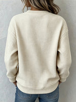Casual Color-block Waffle-knit Crew-neck Sweatshirt