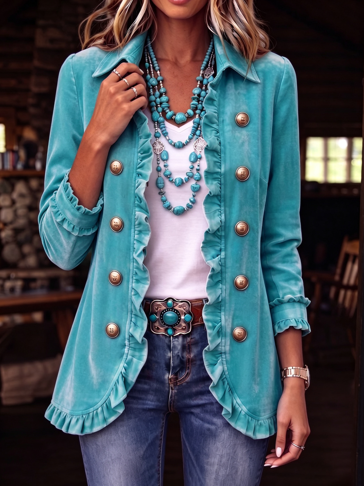 Retro Boho Ruffled Velvet Jacket