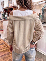 Striped Blended Off-shoulder Shirt With A Layered Look