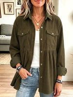 Women's Solid Color Collared Long-sleeved Casual Loose Corduroy Shirt