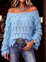 Boho Feather-shaped Bell-sleeve Knit Pullover