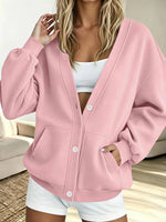Cozy Oversized Button-Front Sweatshirt Cardigan