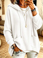 Women's Solid Color V-neck Long-sleeve Casual Loose Waffle Knit Hooded Top