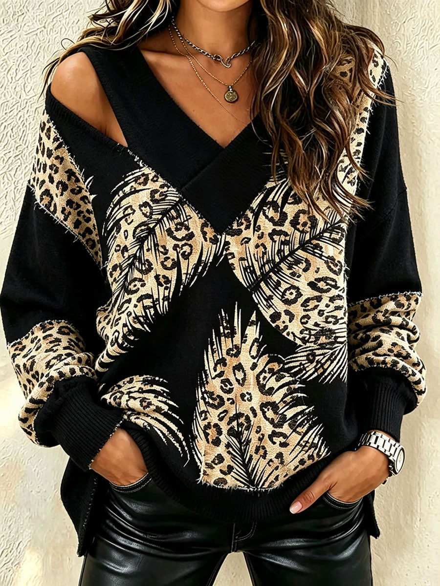 Chic Bold Leopard Print Cut-out Design Sweatshirt