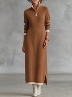 Chic Color-block Trim Quarter-zip Knit Midi Dress