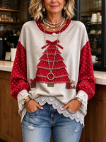 Casual Polka Dot Christmas Tree Sweatshirt