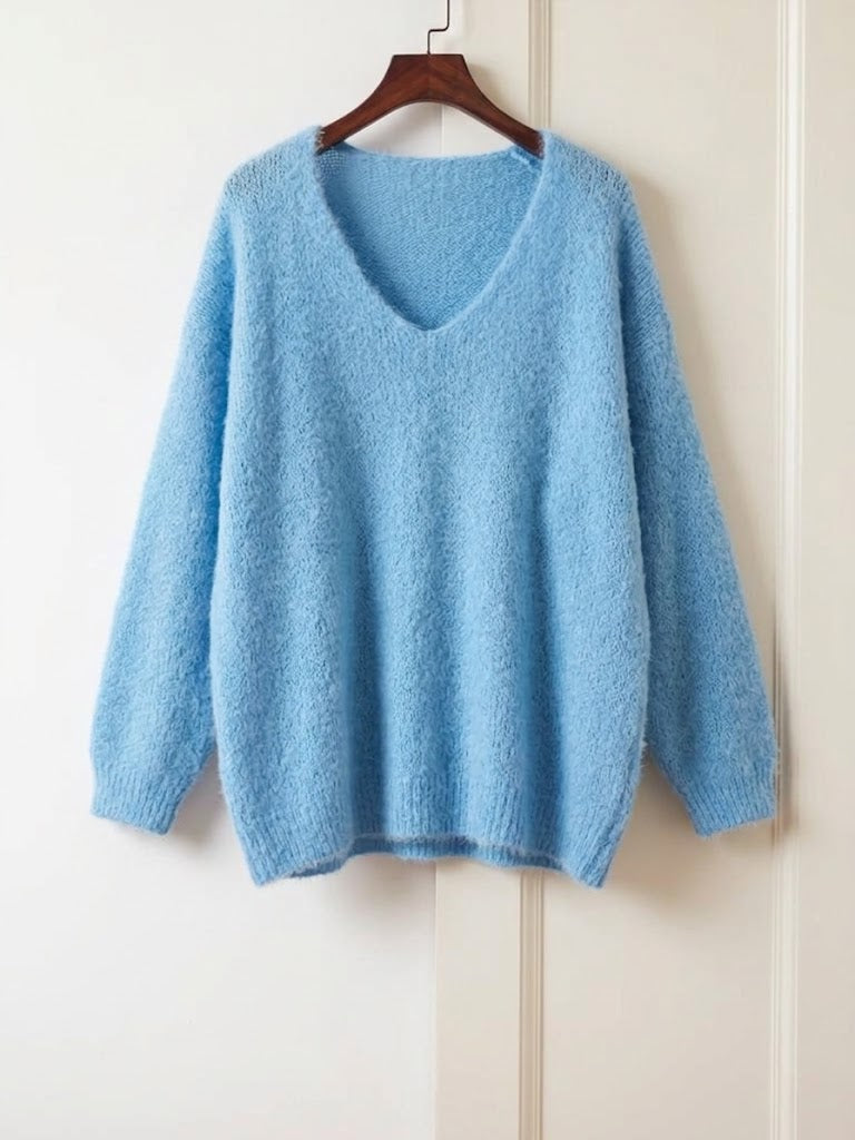 Soft, Loose-fit V-neck Sweater With Lantern Sleeves