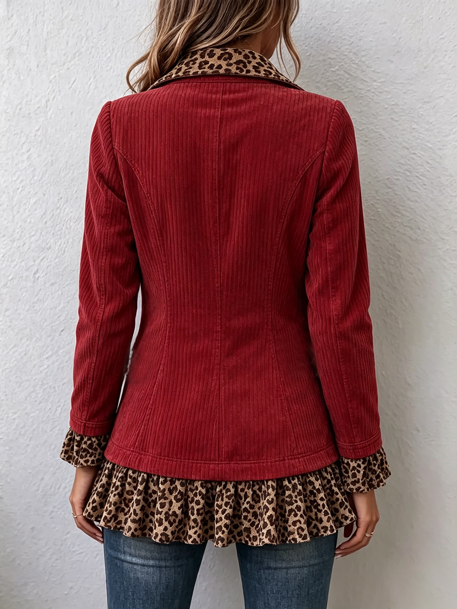 Chic Western Leopard Corduroy Ruffles Jacket
