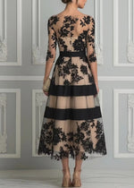 Elegant And Exquisite Floral Lace And Mesh Midi Evening Dress