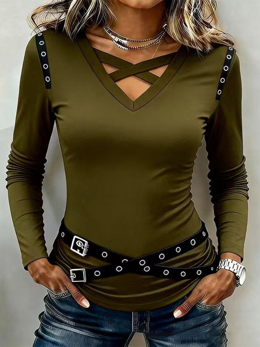 Edgy Stylish Criss-cross Long-sleeve Top