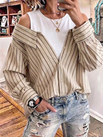 Striped Blended Off-shoulder Shirt With A Layered Look
