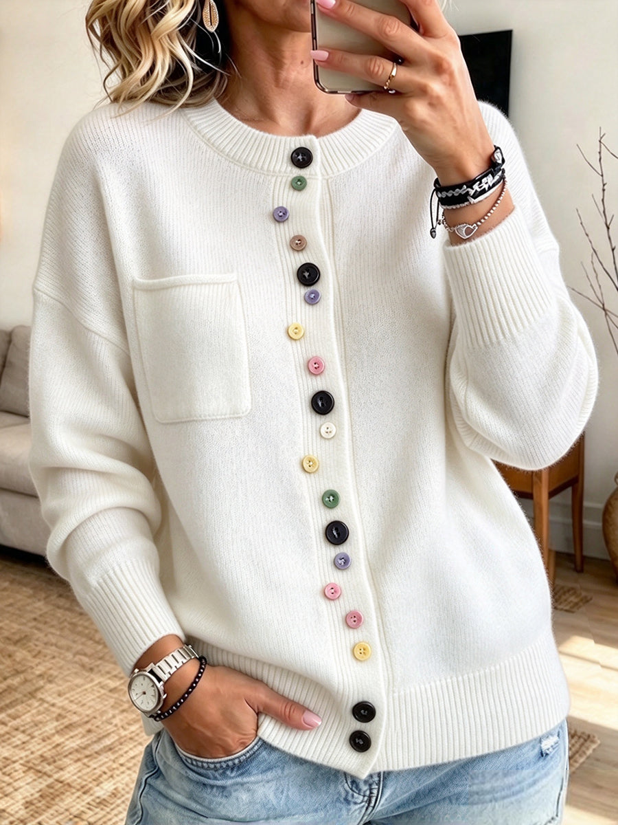 Cozy, Casual, Multi-color Button-up Knit Cardigan